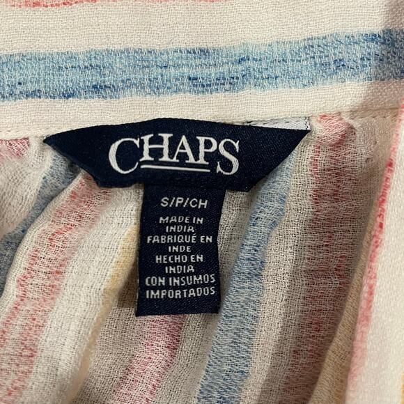 Chaps Small Ruffle Front Blouse Stripe Long Sleeve Square Neck Cotton Blend - Picture 9 of 10